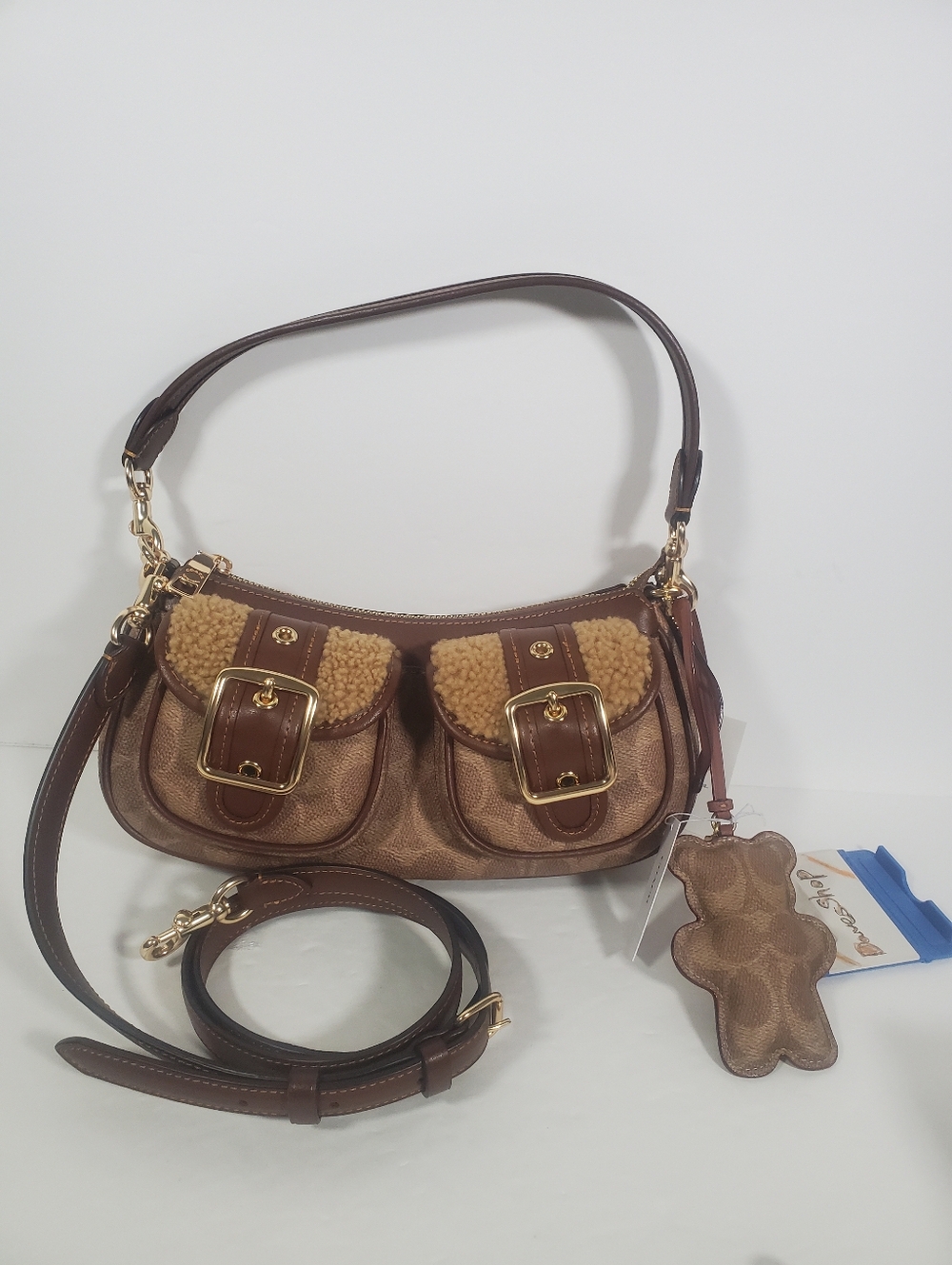 Bundel Coach Ashton Bag With bear puffy charm Signature Canvas NWT